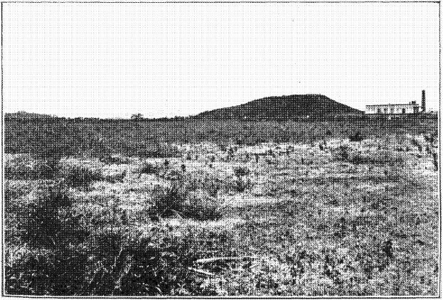 Schwarz-weiß-Foto eines Feldes mit einem Hügel im Hintergrund, einem Geb├Ąude auf der rechten Seite und Himmel ├Âber, mit dem Text 'New York State Penitentiary' unten.