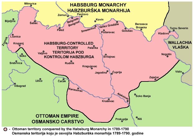 Eine detaillierte Karte des Habsburgischen Kaiserreichs von 1789-1790, die Provinzen, Städte, Grenzen und wichtige Regionen mit leuchtenden, kontrastierenden Farben und fettem erklärendem Text zeigt.