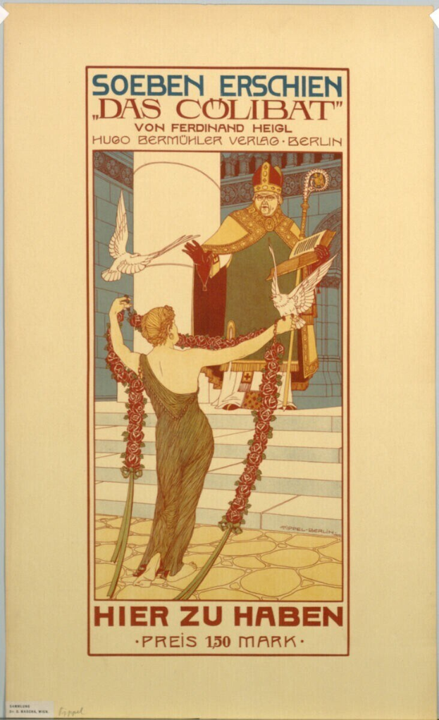 Plakat für ein Konzert in Berlin mit einer Frau in der Mitte und einem Mann rechts daneben sowie Werbetext.