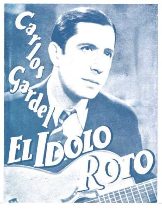 Plakat von El Idolo Roro mit einer Gitarre haltend, ein weißes Hemd und einen schwarzen Anzug tragend, mit hellblauem Hintergrund und schwarzem Text.