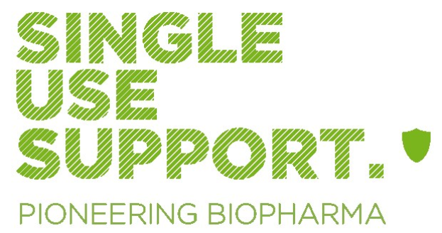 Weißer Hintergrund mit fettem grünem Text, der "single use support pioneering biopharma" liest