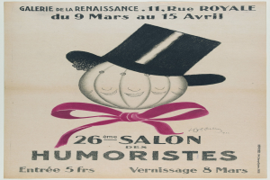 Plakat, das einen Salon mit einem Mann in einem Zylinder bewirbt, mit Text, der die Dienstleistungen beschreibt.