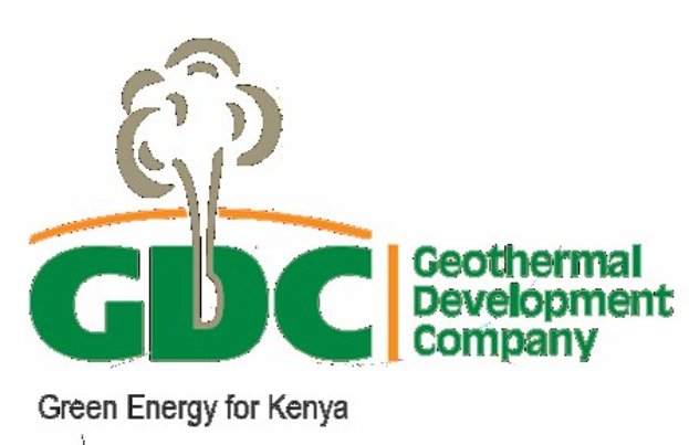 Logo der Geothermal Development Company (GDC) mit einem grünen Kreis mit weißer Umrandung und Stern, umgeben von einem grünen Ring mit dem Unternehmensnamen und dem Satz "Green Energy for Kenya" in fetter schwarzer Schrift darunter.