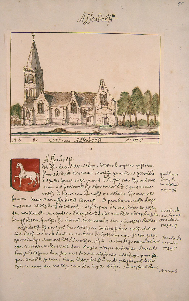 Altes Buch mit einer Kirchenzeichnung im Hintergrund, umgeben von Bäumen und einem Logo, mit der Beschriftung "Alfred deff - Kirche der Heiligen Dreifaltigkeit".