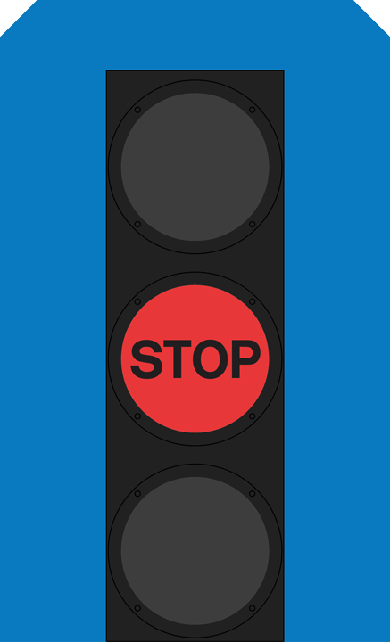 Eine Ampel, die ein rotes Haltesignal gegen einen blauen Hintergrund anzeigt.