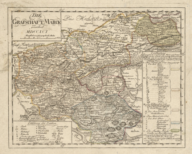 Detailreiche Vintage-Karte von München, Deutschland, mit Straßen, Parks und Sehenswürdigkeiten in Blau-, Grün- und Gelbtönen und einem dekorativen Rahmen.