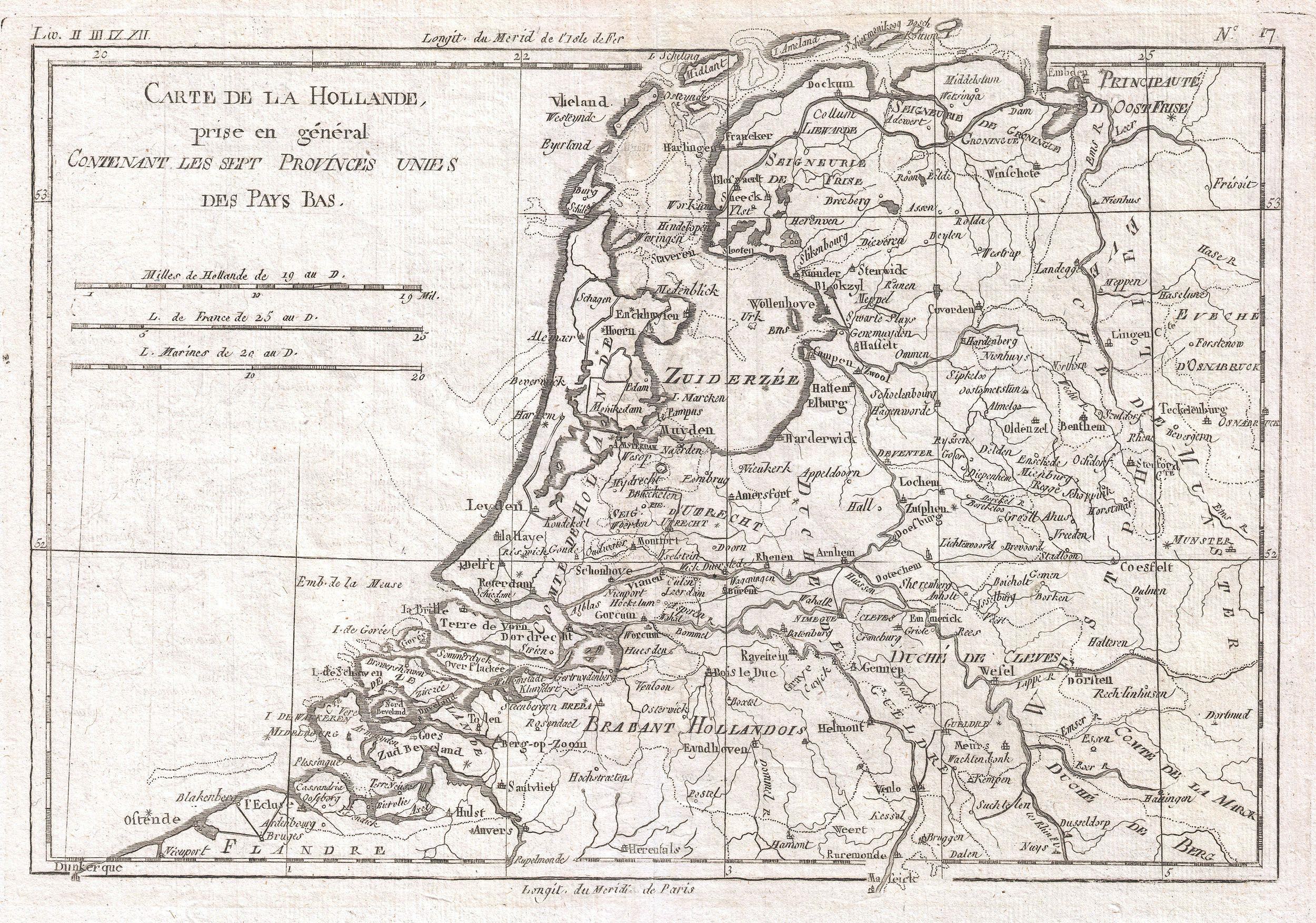 Alte Karte der Niederlande, die die Provinzen Holland und die Niederlande hervorhebt, mit handgeschriebener Text auf altem Papier.
