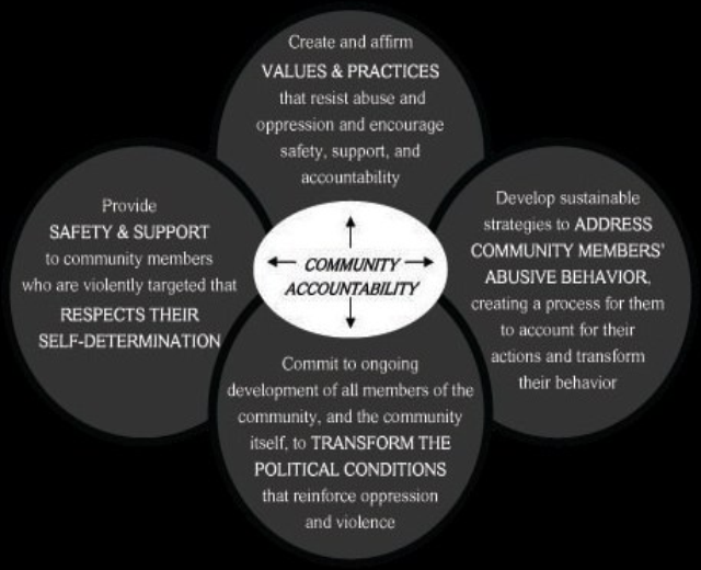 Ein Diagramm mit der Bezeichnung "Gemeinschaftliche Rechenschaftspflicht" mit einem zentralen Kreis, der durch Pfeile mit drei überlappenden Kreisen verbunden ist, alles in fetter, leuchtender Farbe.