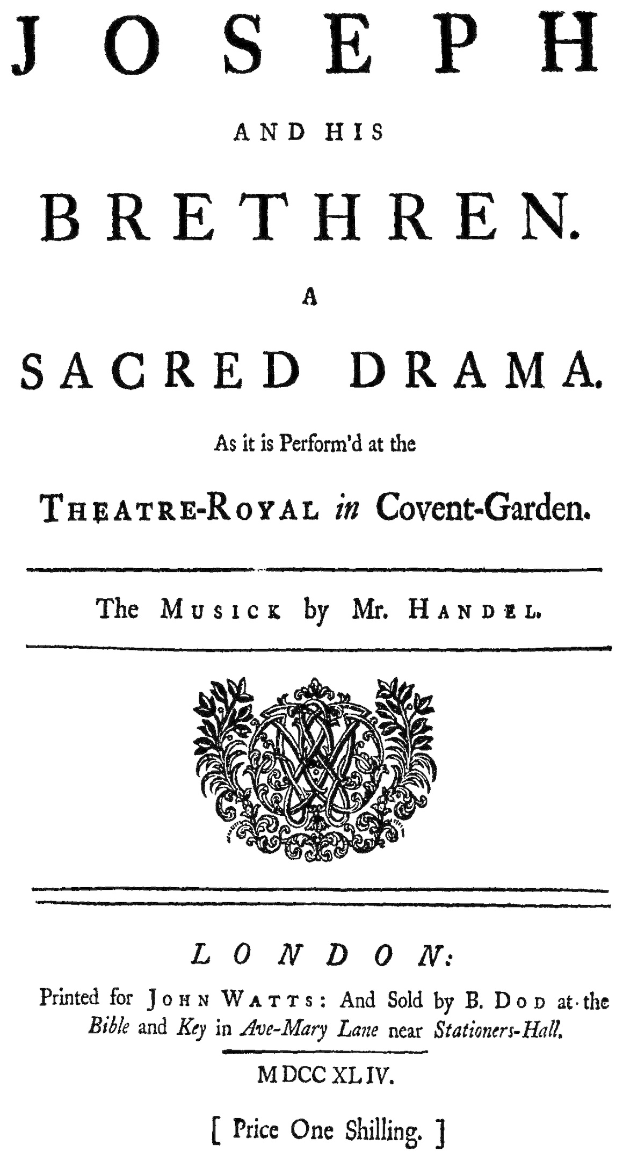 Eine Gruppe von Menschen, darunter Joseph, spielt eine dramatische Szene auf einer Bühne im Theatre Royal in Covent Garden, während sie auf einem Papier mit sichtbarem Text und einem Logo stehen.