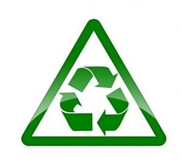Grüner Dreieck mit weißem Hintergrund und einem grünen Recycling-Symbol in der Mitte.