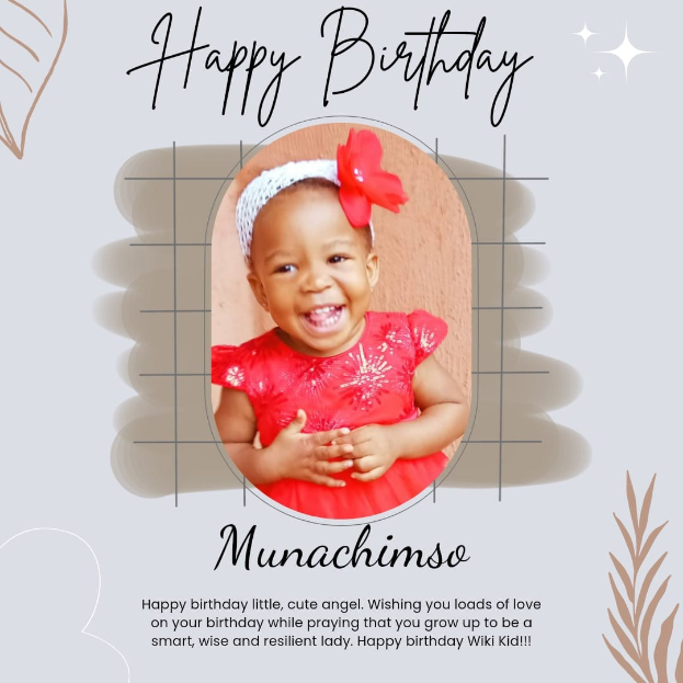 Geburtstagskarte mit einem Foto eines Mädchens in einem roten Kleid, bunten Luftballons, Girlanden, Konfetti und dem Text "Herzlichen Glückwunsch zum Geburtstag!" in einer festlichen Schriftart.