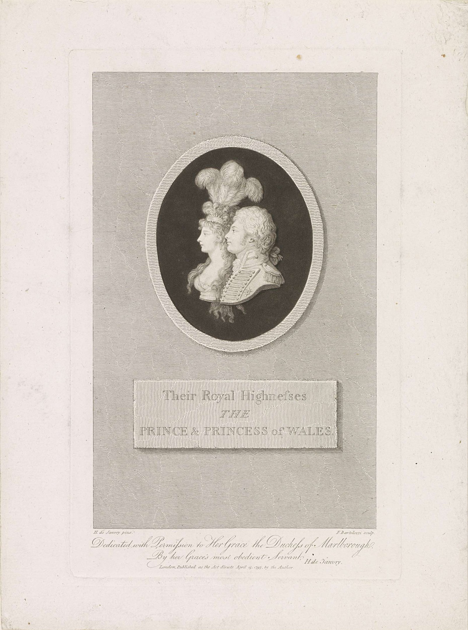 Schwarz-weiß-Bild einer Zeitung mit einem Foto des Prinzen und der Prinzessin von Wales neben dem Text.