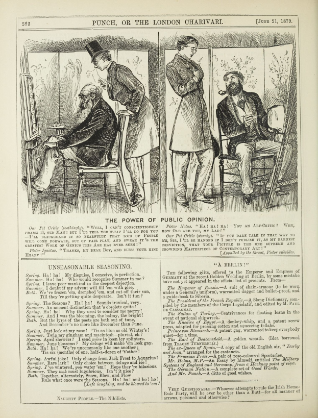 Ein altes Buchcover mit einem Mann in einem Stuhl sitzend und einer Frau danebenstehend, die nachdenklich aussieht, mit dem Titel "Die Macht der öffentlichen Meinung" sichtbar.