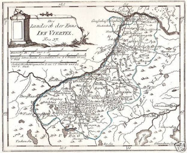 Detailierte Kartenvorlage des Rheins in Deutschland, die seinen Verlauf durch die Region mit beschrifteten Sehenswürdigkeiten, Städten und geografischen Merkmalen zeigt, begleitet von Text und einem Bild einer Säule.