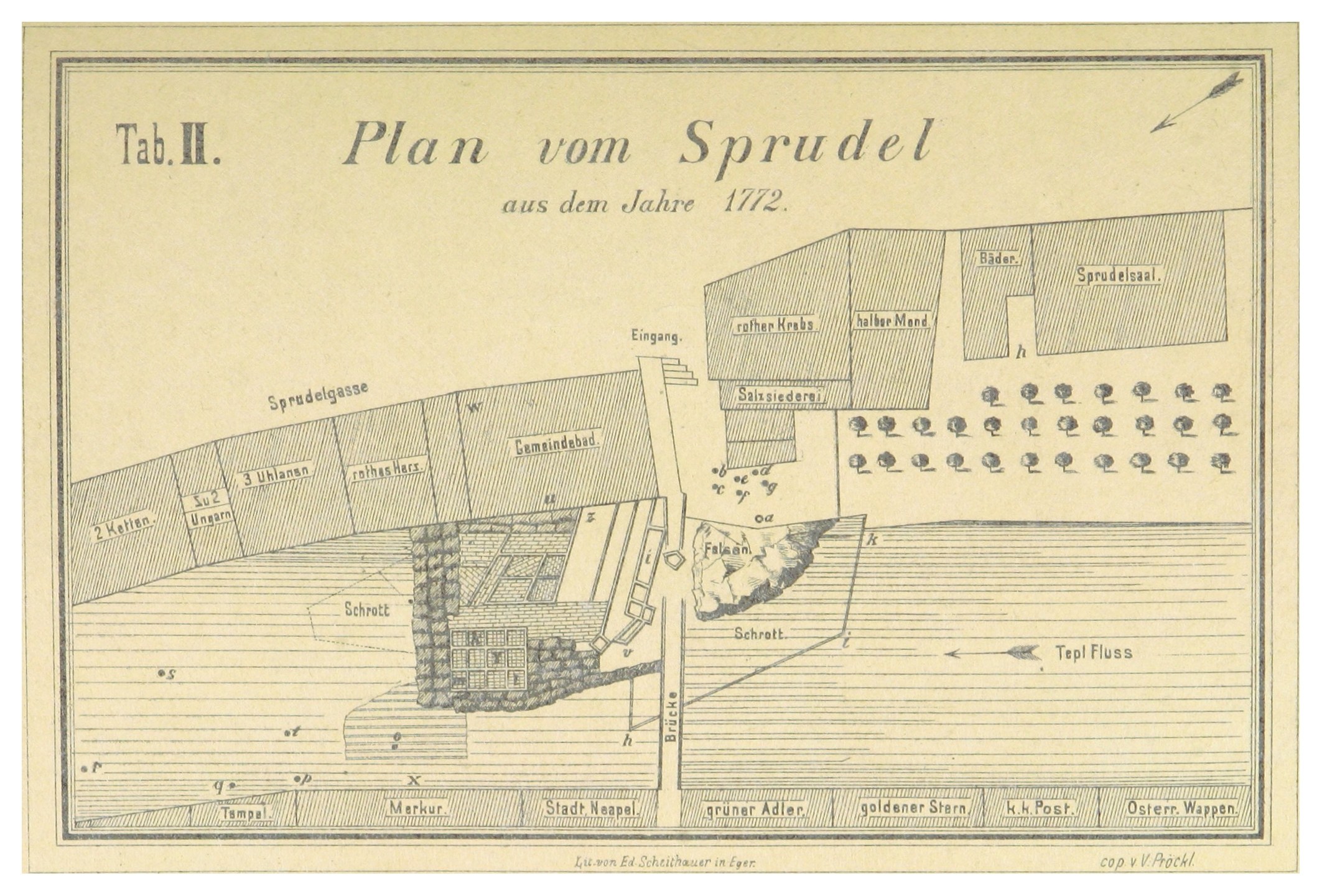 Ein Plakat mit einem Stadtplan von Spruidel, Deutschland, und begleitendem Text.